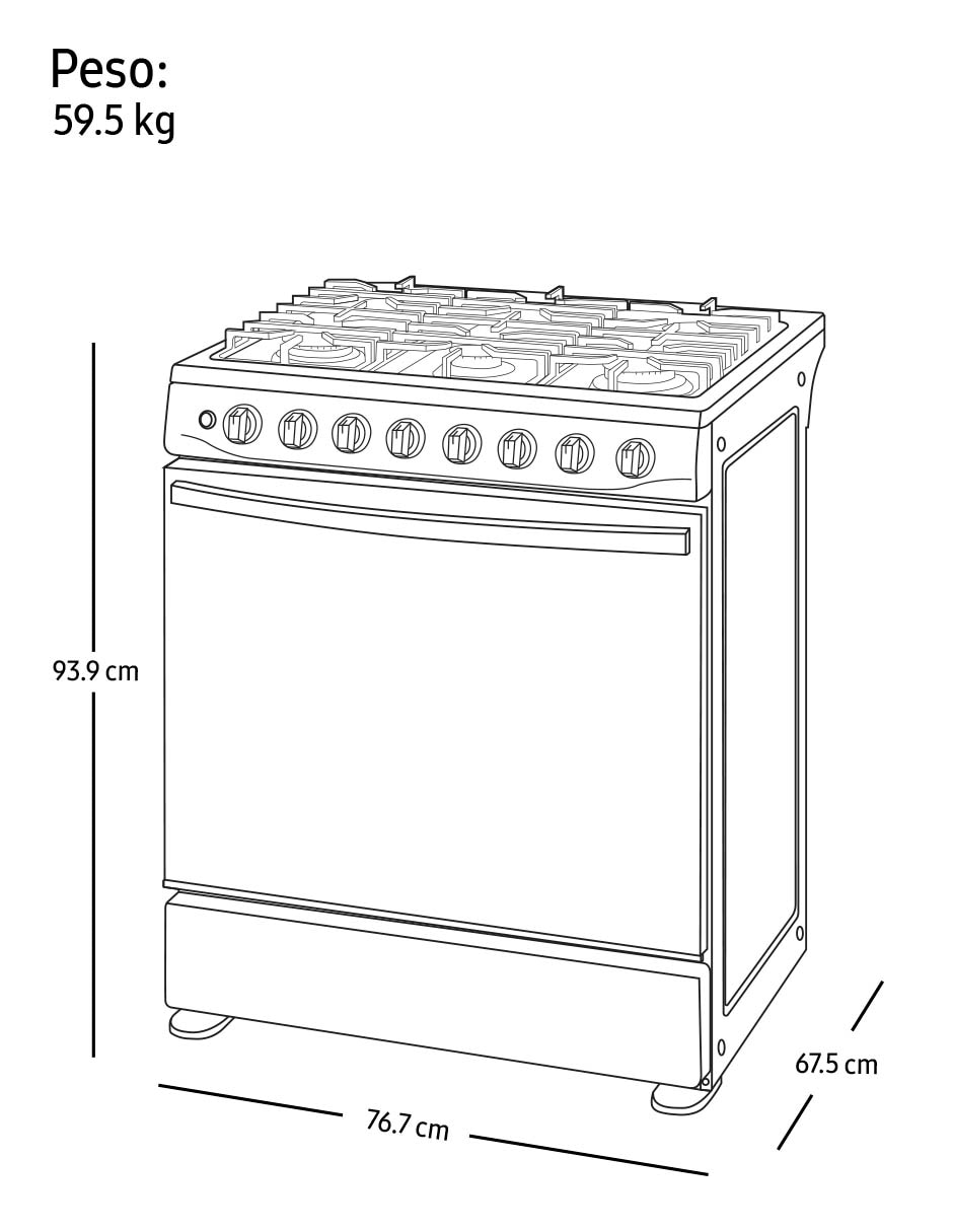 Estufa a gas natural/lp 76.7 cm NX52T5411MS/AX de 6 quemadores 4