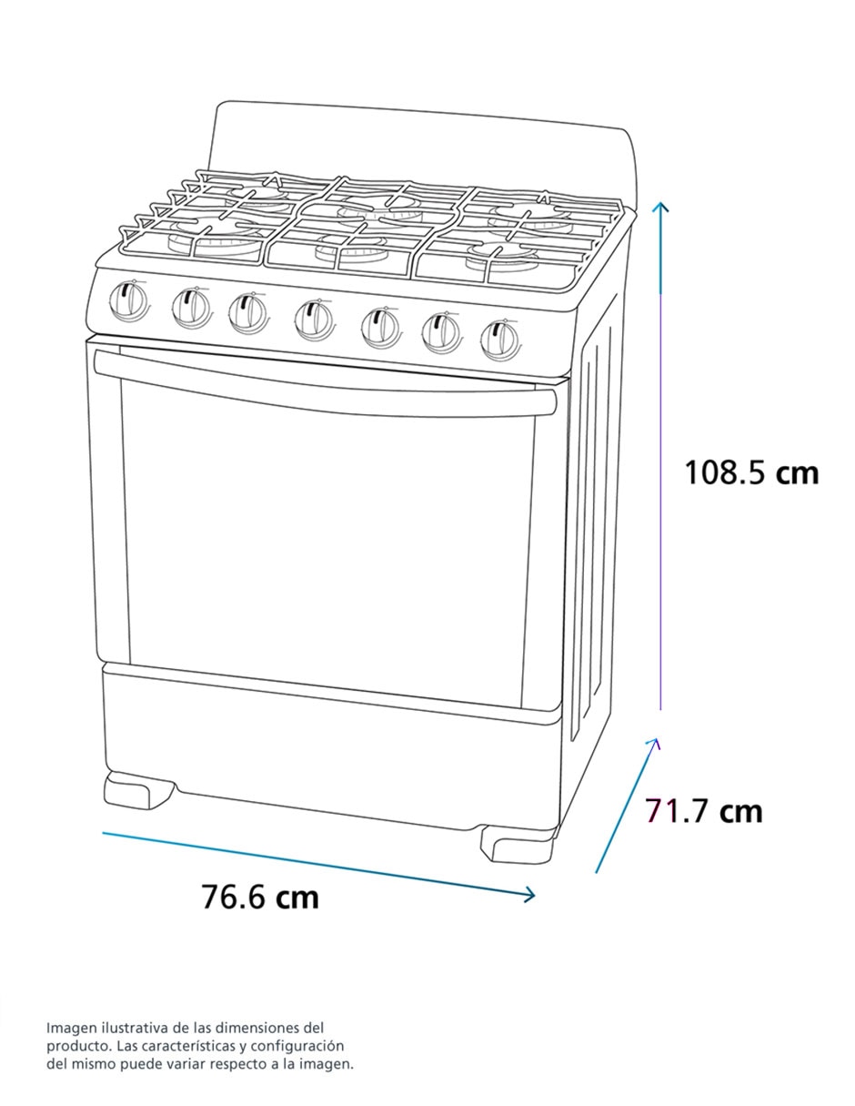 Estufa de piso a gas LP 76 cm EI3030BAPN1 de 6 quemadores 11