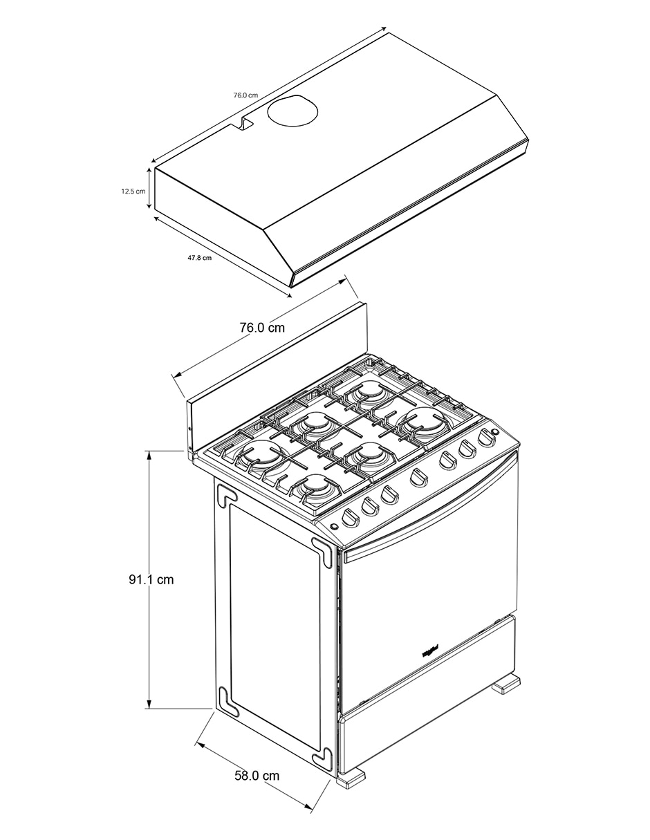 Estufa a gas natural LP 76 cm Cwfr3400b-hh de 6 quemadores 10